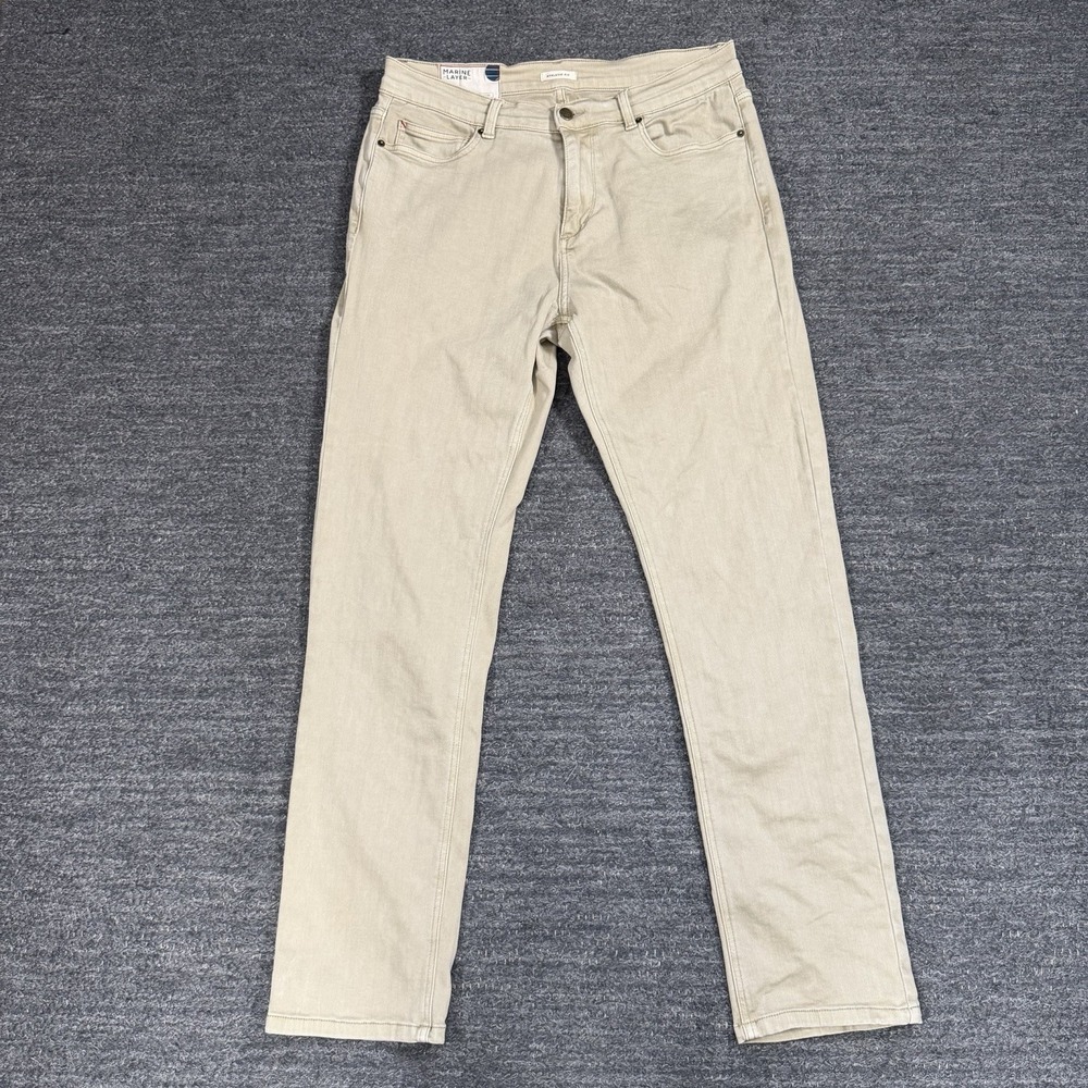 Marine Layer 5 Pocket Athletic Fit Twill Pant Mens 33x32 Beige Cotton Stretch